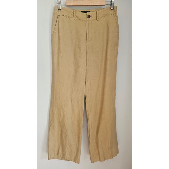 Lauren by Ralph Lauren Pants - Lauren Ralph Lauren Sanderson 100% Linen Tan Wide Leg Pants Trousers, Sz 2
